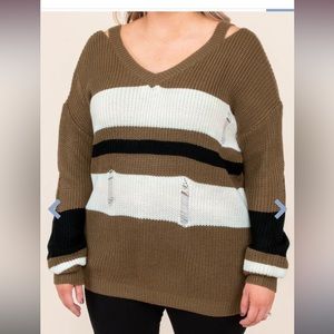 Chic Soul Radiant Reveal Sweater, Olive-Ivory size 3X